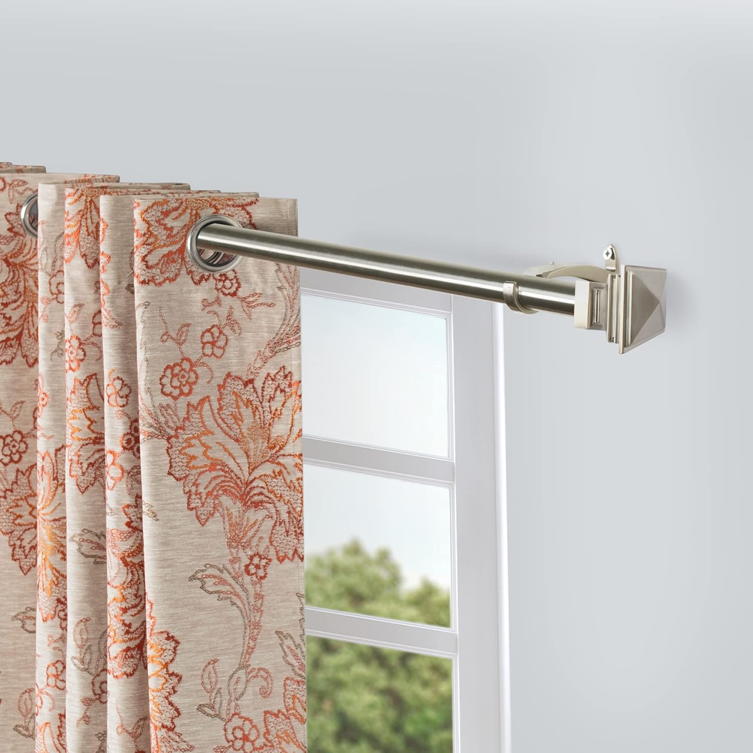 Deco Window 2 Pcs 36"-66" Extendable Curtain Rod for Door & Windows Adjustable Iron Telescopic Drapery Bar with Stacked Square Finials (1" Diameter, Satin Silver)