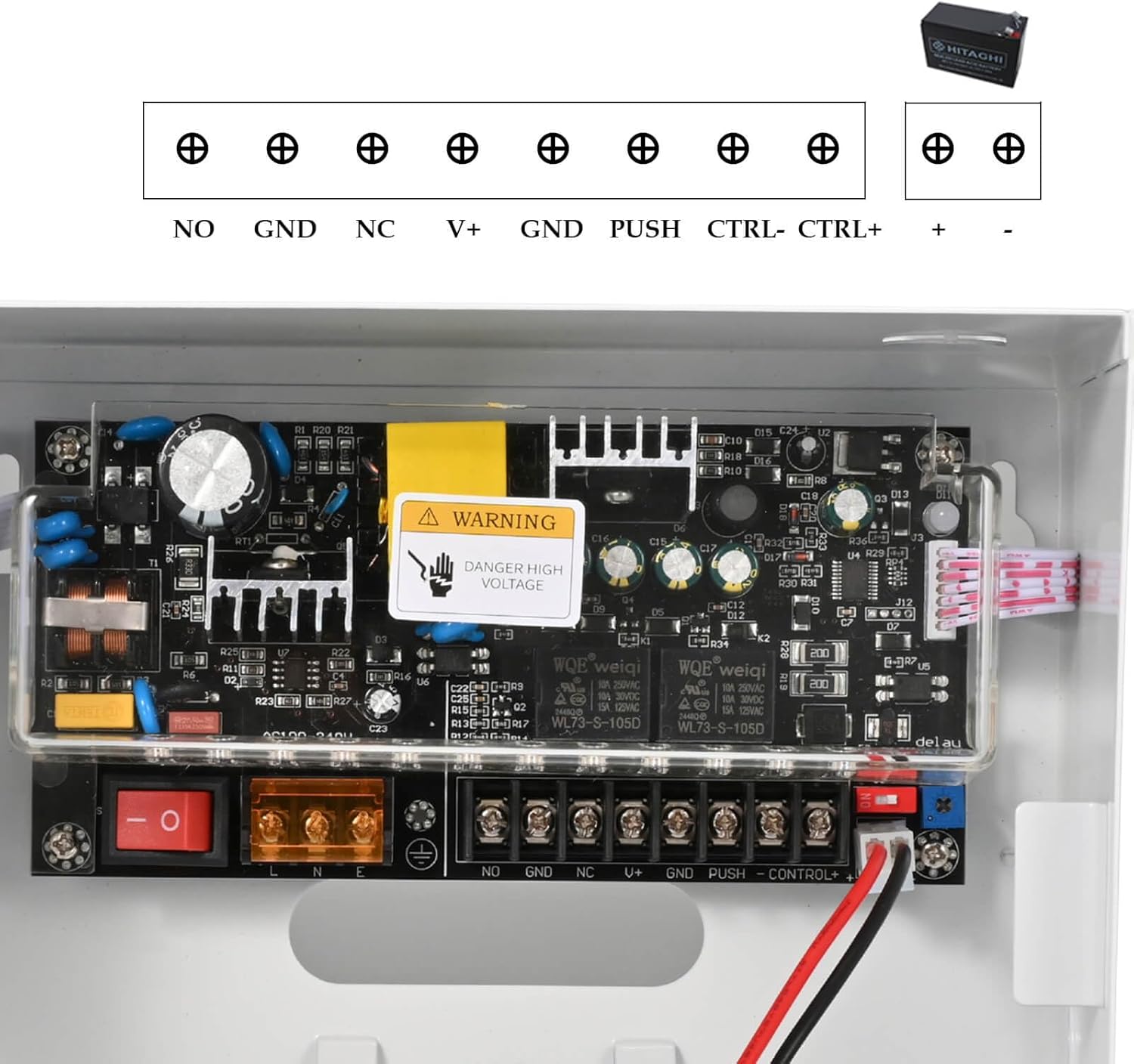 Access Control Power Supply Controller, 100V-240V AC to DC 12V/14V 5A, Adjustable Delay 0-15s, Metal Case with Battery Backup Charging & LED Indicators, for Door Locks, Intercoms, Access Systems