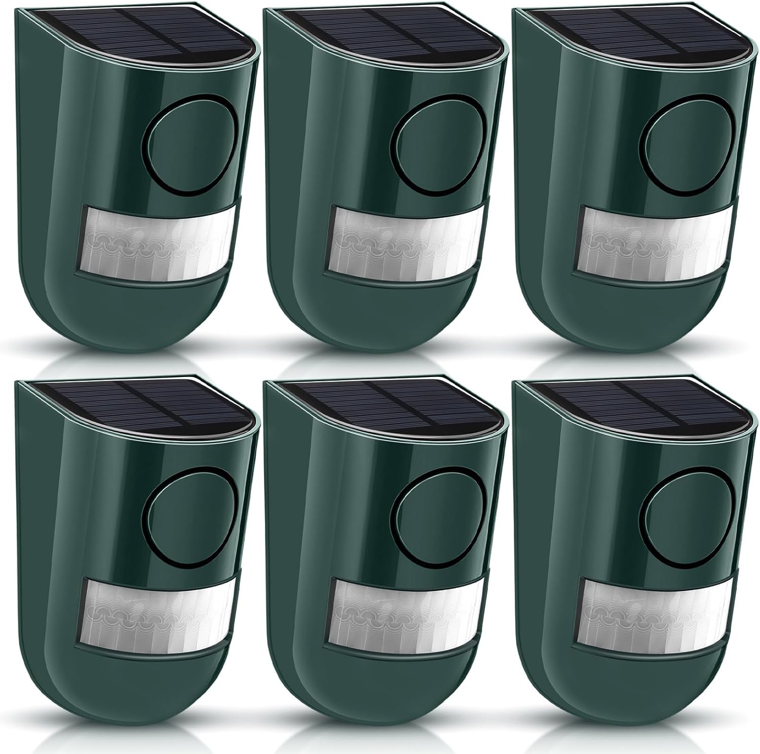 Qualirey 6 Pack Solar Sound and Light Alarm Motion Sensor 129db Outdoor Security Siren Waterproof Motion Activated Detector Alarm 6 LEDs Flash Warning Strobe System for Home, Farm (Green)