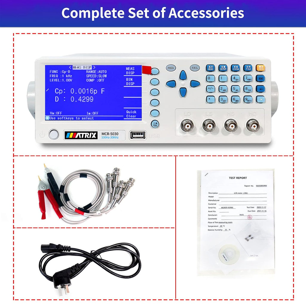 MATRIX MCR-5030 Benchtop LCR Meter Precision Digital Lab Tester for apacitance Ground Insulation Resistance Inductance Accuracy 0.1% Test Measure Inspect Multimeter （100Hz-30kHz）