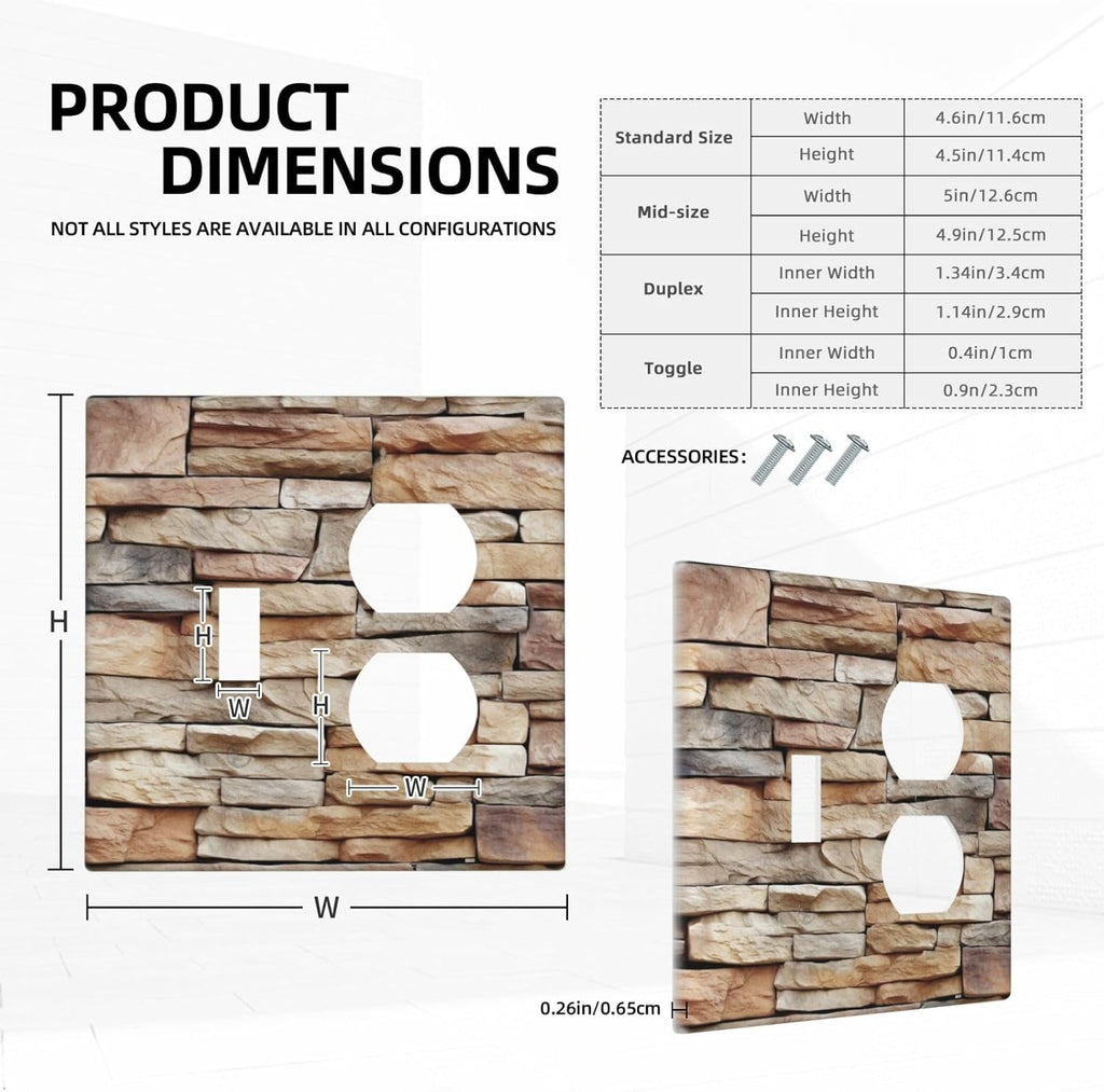 Wallplates Stone Textured Brown Brick Natural Stone 1 Toggle 1 Duplex Switch Plate Electrical Gfci Faceplate Decorative Light Switch Covers For Farmhouse Cabin Decor