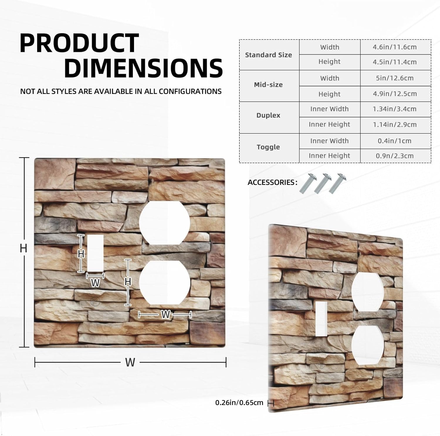 Wallplates Stone Textured Brown Brick Natural Stone 1 Toggle 1 Duplex Switch Plate Electrical Gfci Faceplate Decorative Light Switch Covers For Farmhouse Cabin Decor