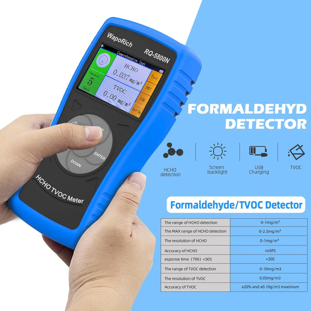 Air Quality Pollution Monitor, Formaldehyde Detector 0-2.50 mg/m3 Professional air Quality Tester Indoor TVOC, for Home Office and Various Occasions Colorful LCD Screen & USB Charging