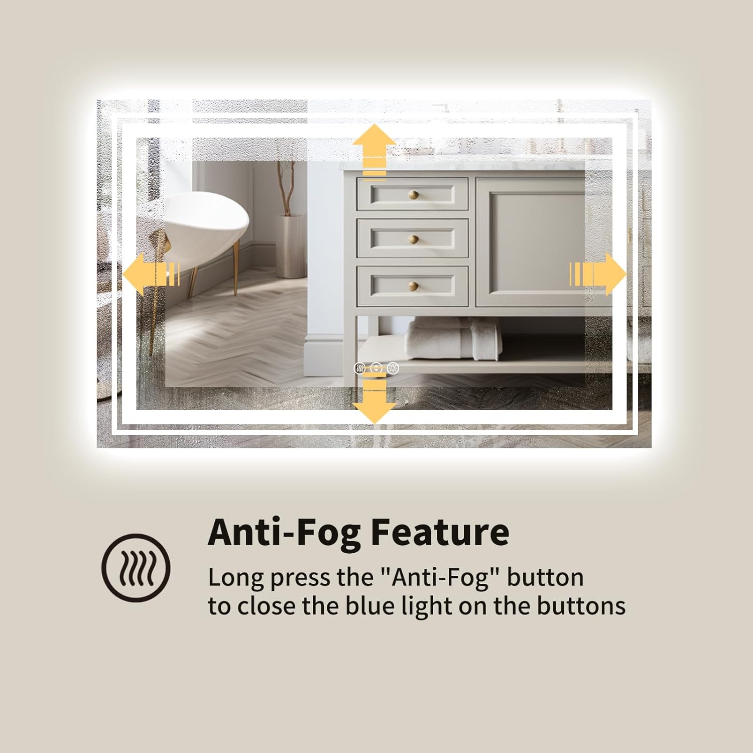 WTTY 40"x28" LED Bathroom Mirror with Lights, Backlit and Front Lighted Bathroom Vanity Mirrors for Wall, Anti-Fog, Dimmable Wall Mirrors for Bathroom, Memory, Tempered Glass, Double LED Vanity Mirror