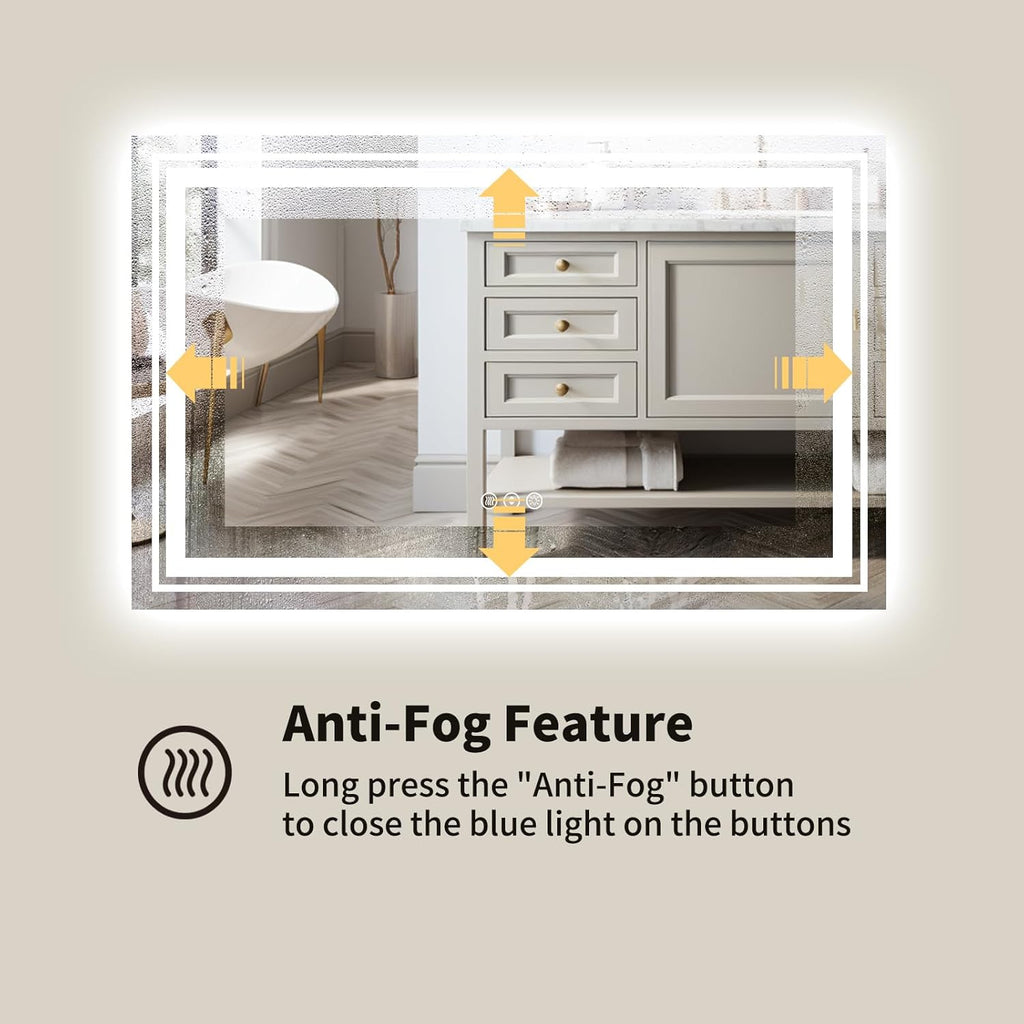 WTTY 60"x36" LED Bathroom Mirror with Lights, Backlit and Front Lighted Bathroom Vanity Mirrors Wall Mounted, Double LED Vanity Wall Mirror for Bathroom with Anti-Fog, Dimmable, Memory, Shatter-Proof