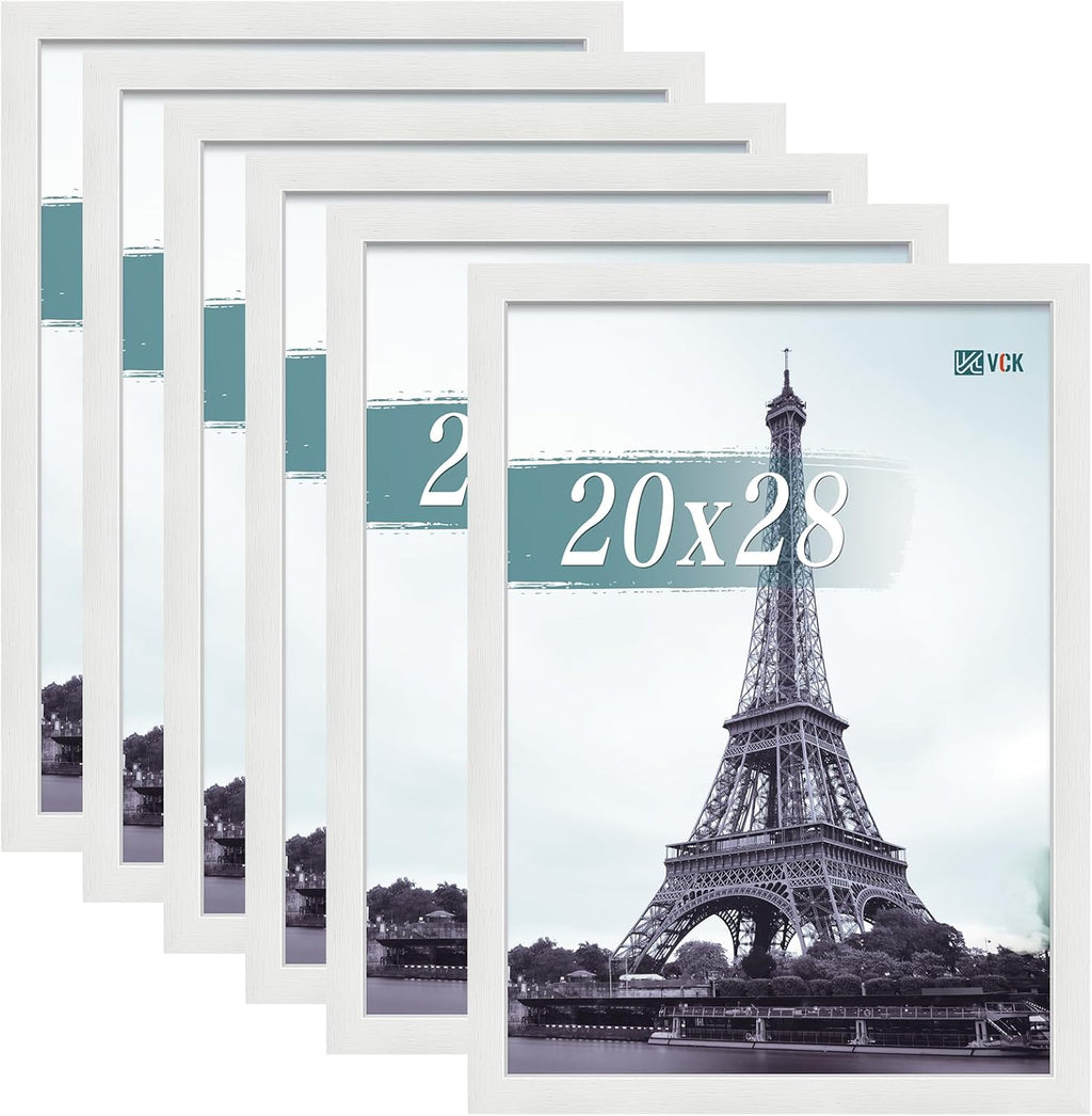 VCK 20x28 Picture Frames white Set of 6, Wide Border Wood Poster Frame, Multi-Directional Display Family Photos, Office Prints, Studio/Gallery Art, Woodgrain Series, Wall Hanging