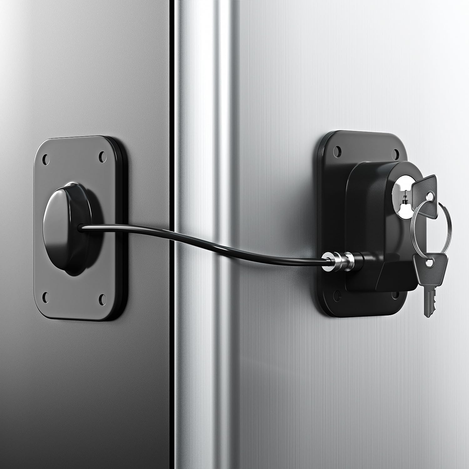 Refrigerator Lock 2 Packs, Fridge Lock with Silicone Wire Protection Fridge Locks for Kids Easy to Use and Install Cabinet Locks with Key, Black