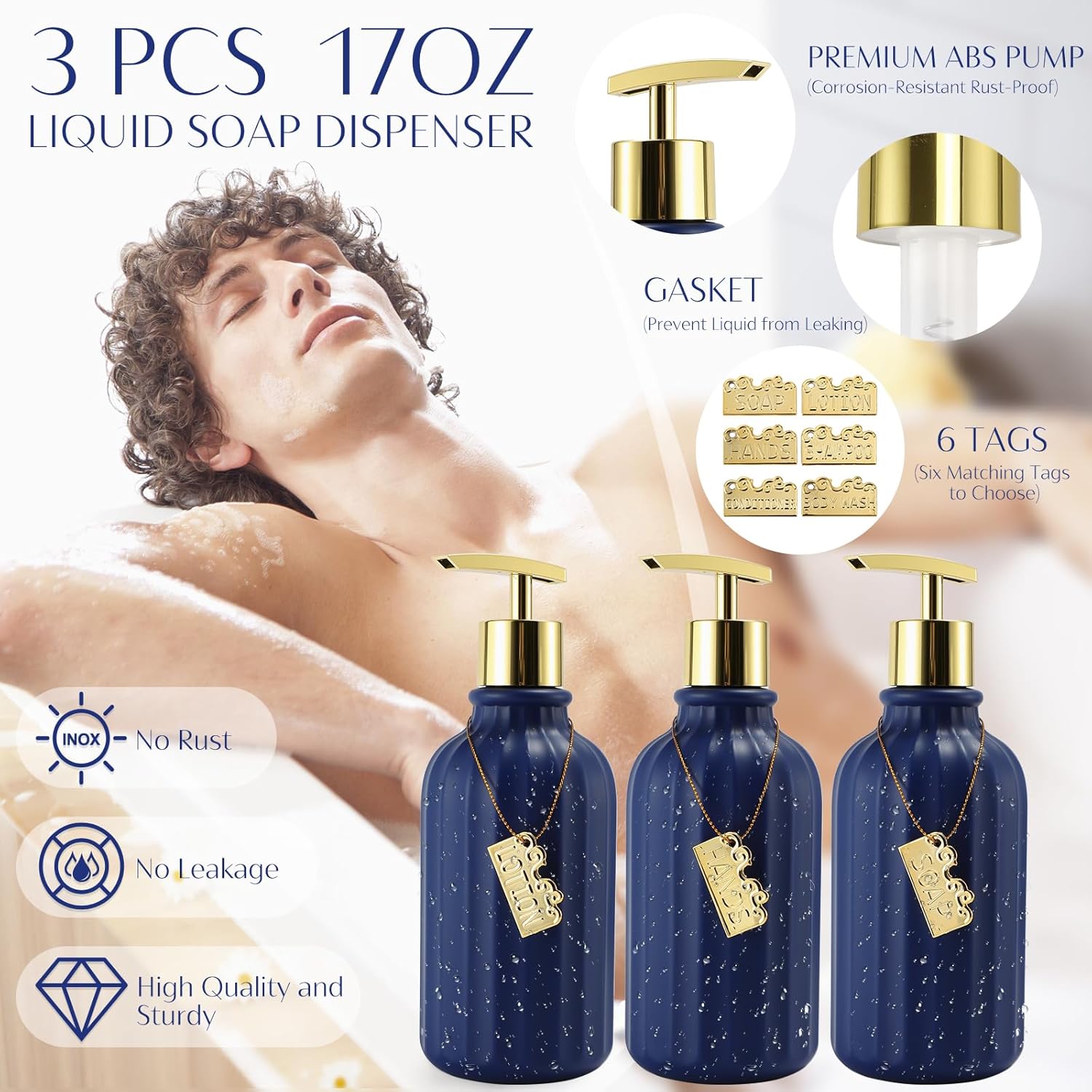 32PCS Bathroom Accessories Set Bathroom Set,Navy Blue Shower Curtain Set,Bath Towel Set,Hand Towel,Toilet Brush,Trash Can & 3PCS Soap Dispenser