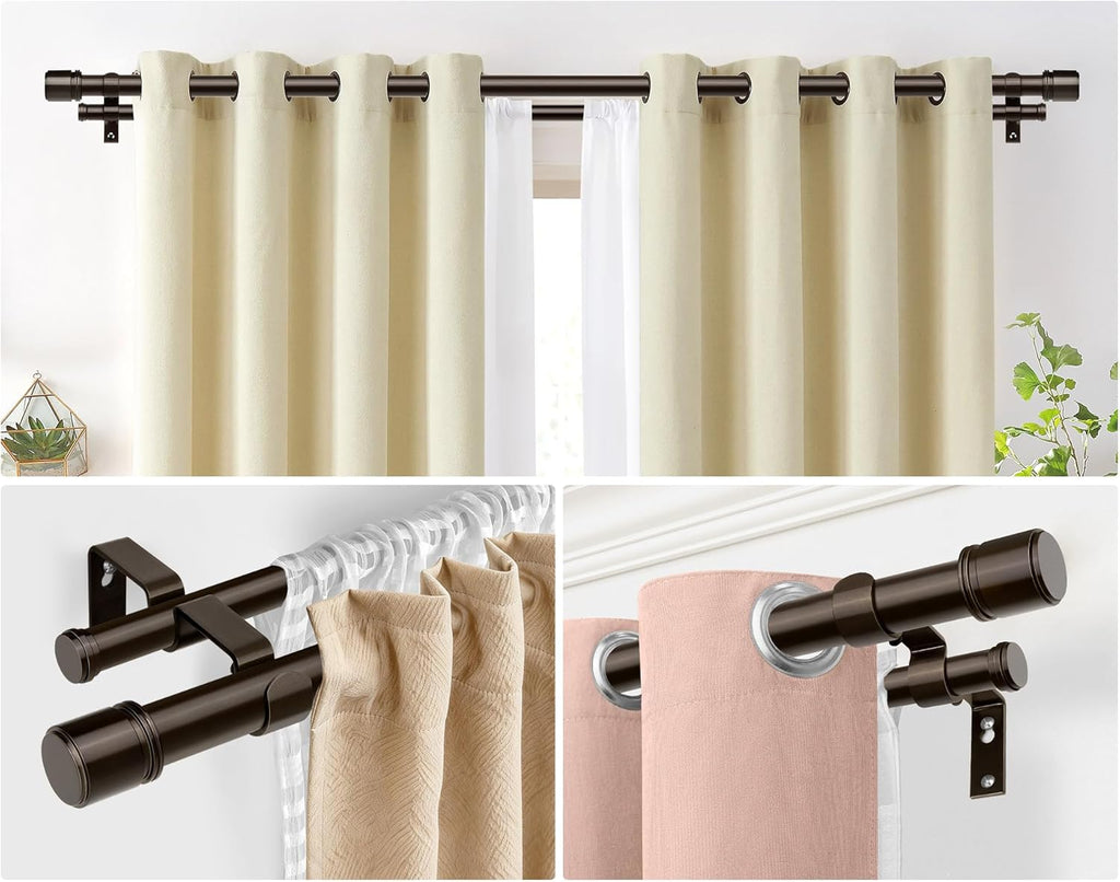 Double Curtain Rod 66 to 120 Inch, HOTOZON 1 Inch Heavy Duty Double Curtain Rods for Windows 54 to 116 Inches(4.5-9.6 ft), Telescoping Drapery Rod with Simple End Finials, Bronze