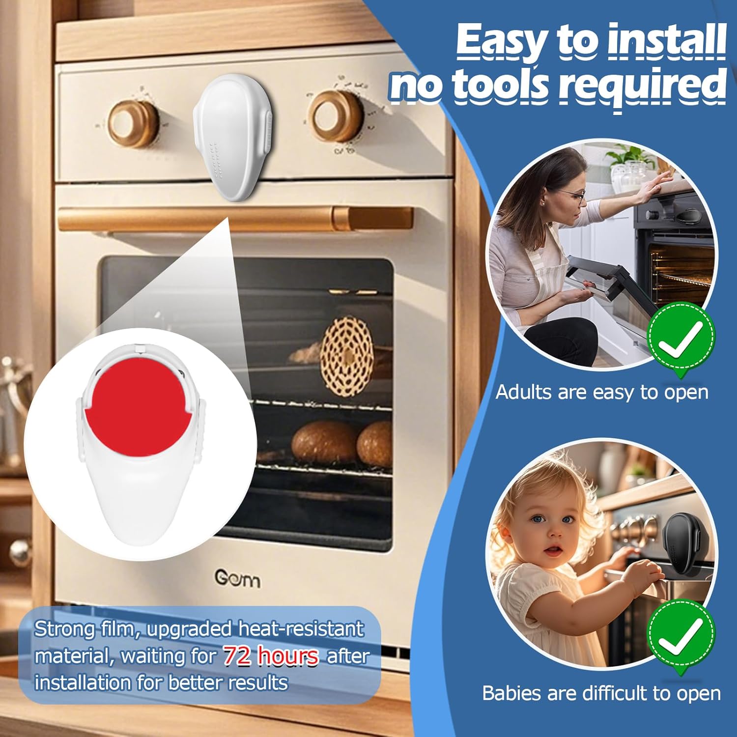 Childproof Oven Door Lock, MCOTOP (2Pack) Oven Safety Lock, Heat-Resistant Material no Tools Need or Drill, Oven Door Lock Child Safety Easy to Install (White)