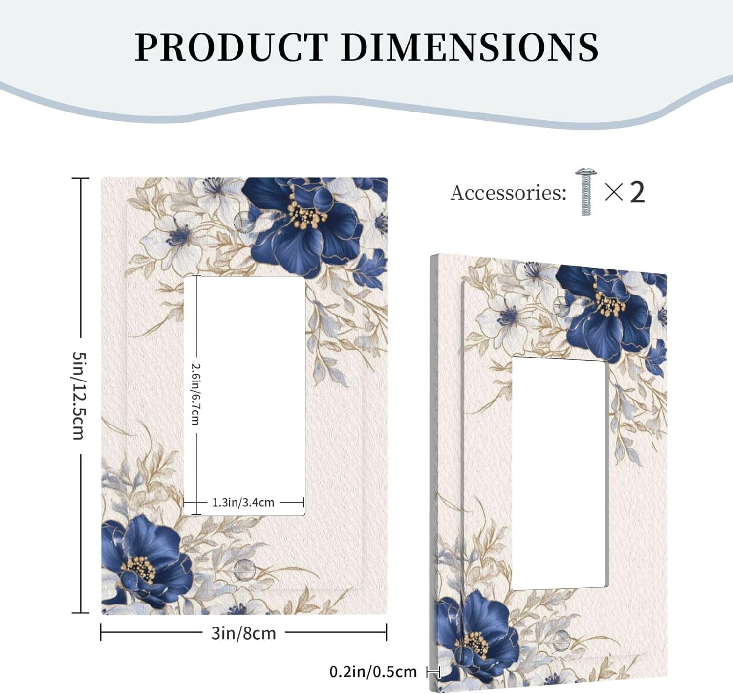 Decorative Outlet Covers Rustic Blue White Flowers Floral Penoy 1 Gang Single Decora GFCI Device Light Switch Covers Plate 1 Rocker Wall Plate Jumbo Face Plate