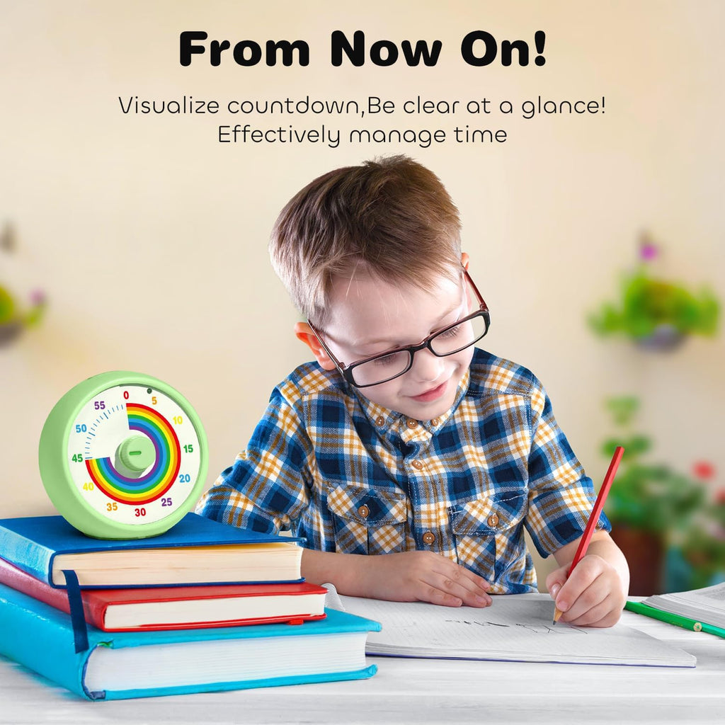 Visual Timer for Kids, 60-Minute Countdown Timer for Classroom Office Kitchen, Desk Timer Kids Time Management Tools with Silent Operation, Pomodoro Time Rainbow Pattern (Green)
