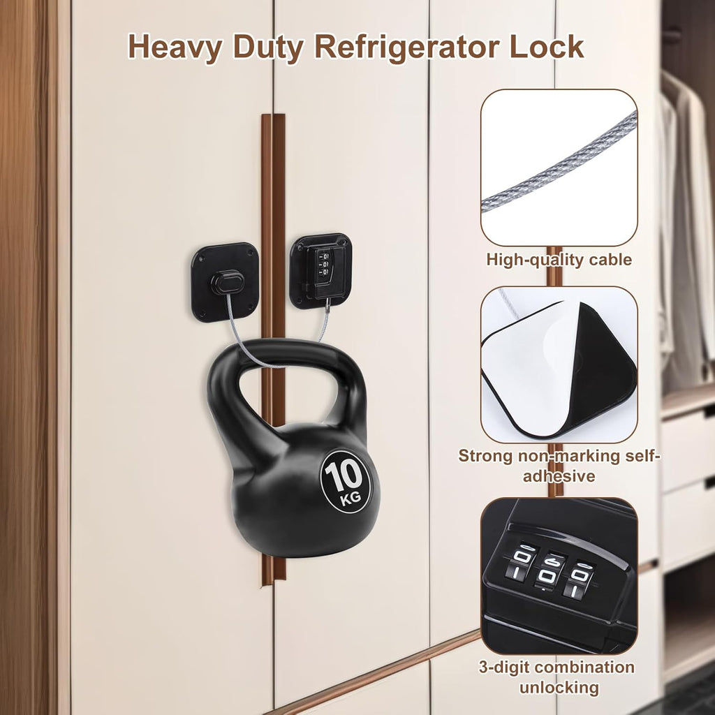 Fridge Locks, 2 Pack Refrigerator Locks with Combination, Refrigerator Lock with Adhesive, Cabinet Lock with Code for Child Safety, Freezer Cabinet Pantry Drawer Latch to Keep Door Closed, Black