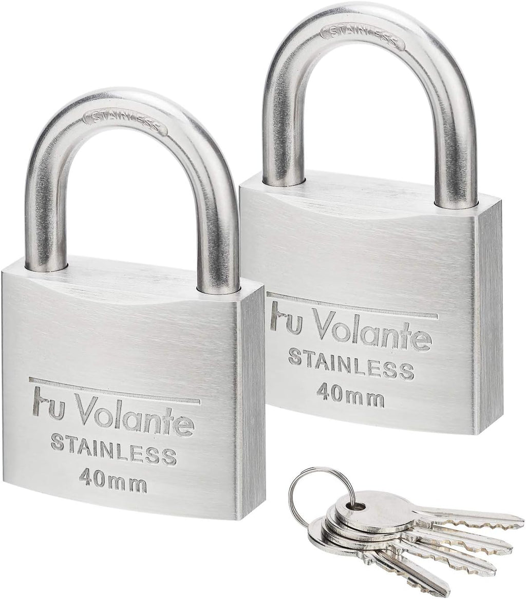 Stainless Steel Pin Tumbler Padlock, 304 Marine Series, Weatherproof Padlock for Outdoor use, 1-1/2 inch Wide Body, Keyed Alike Locks- Stainless Steel Body & Shackle-2 Pack