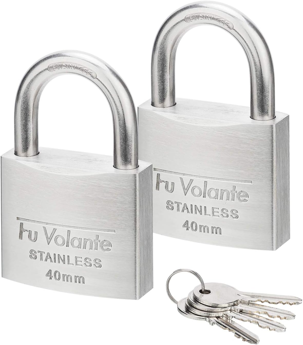 Stainless Steel Pin Tumbler Padlock, 304 Marine Series, Weatherproof Padlock for Outdoor use, 1-1/2 inch Wide Body, Keyed Alike Locks- Stainless Steel Body & Shackle-2 Pack