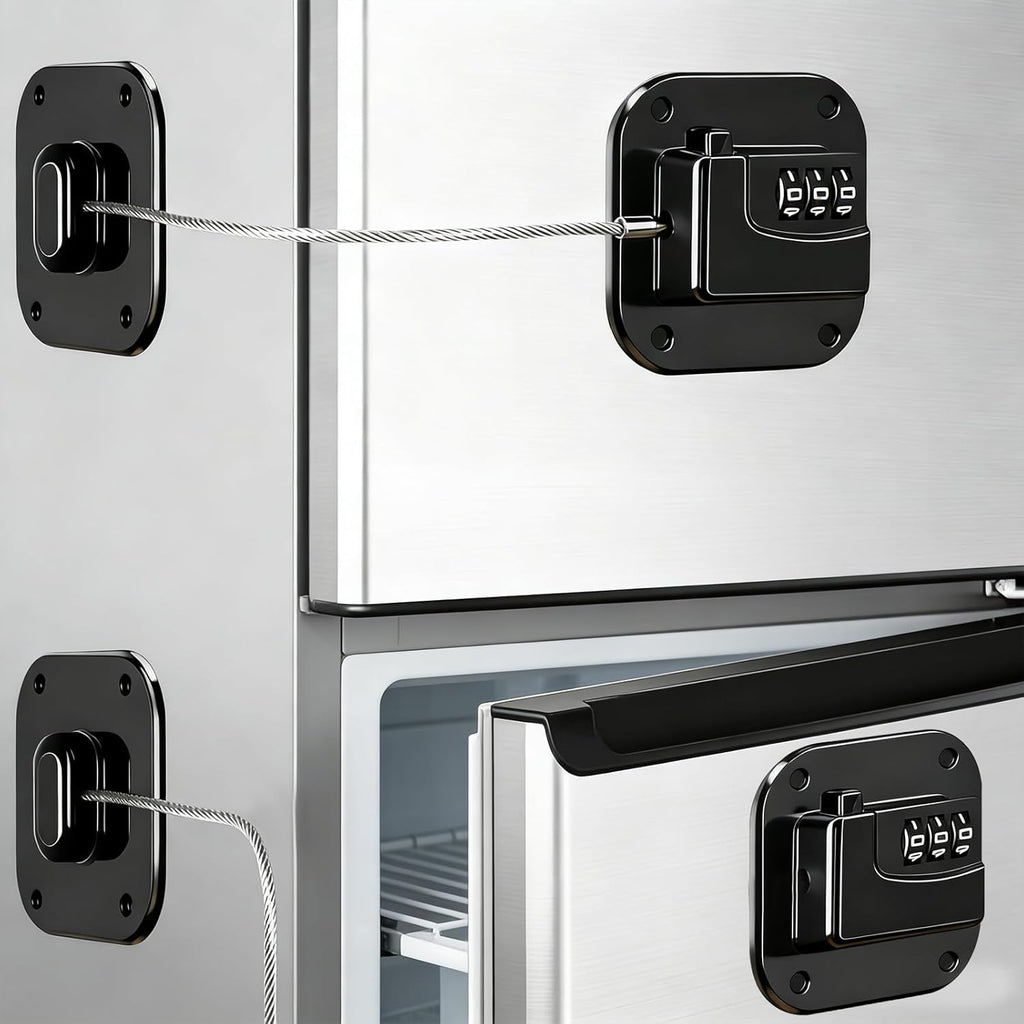 2 Pack Refrigerator Lock, Fridge Locks, Freezer Locks, Mini Fridge Lock for refrigerators, cabinets, Windows, and Drawers, keyless Installation