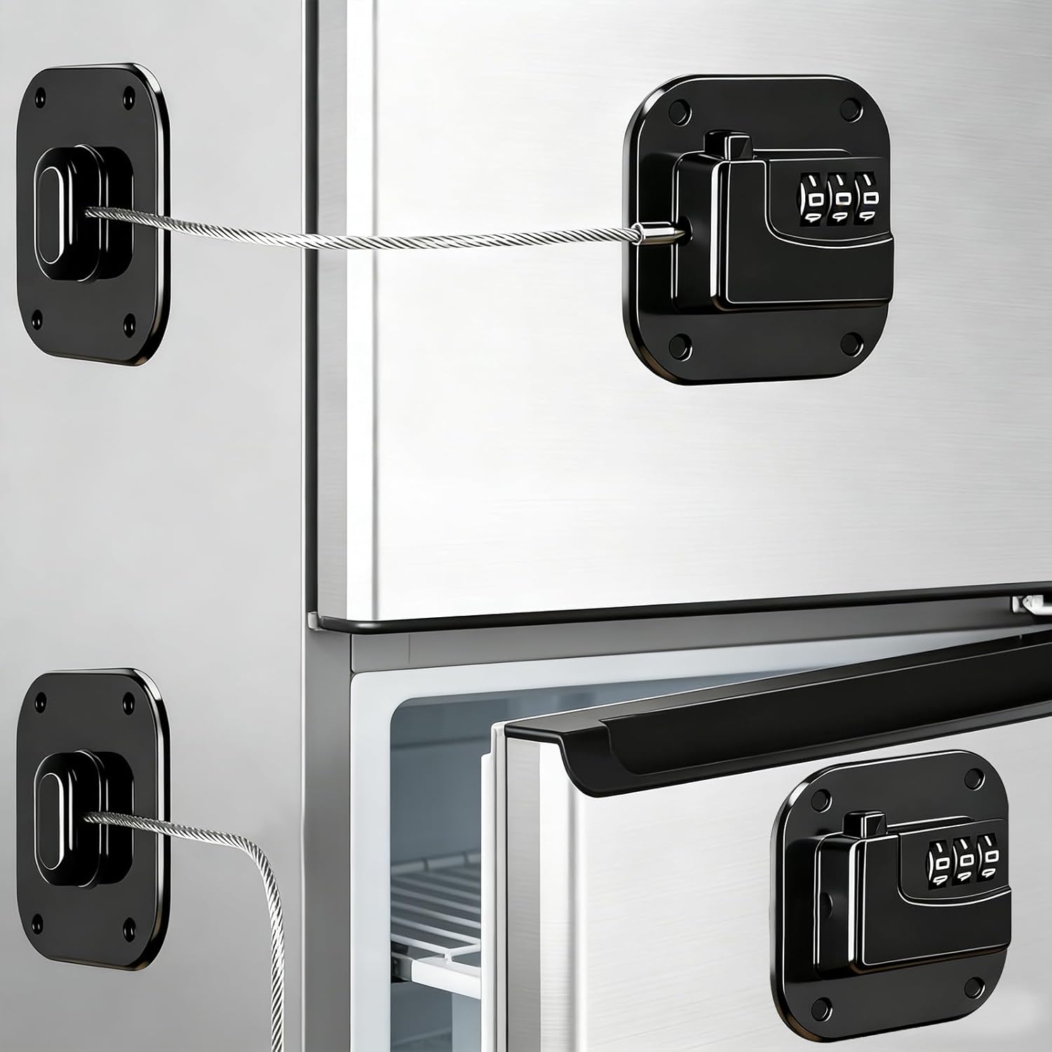 2 Pack Refrigerator Lock, Fridge Locks, Freezer Locks, Mini Fridge Lock for refrigerators, cabinets, Windows, and Drawers, keyless Installation