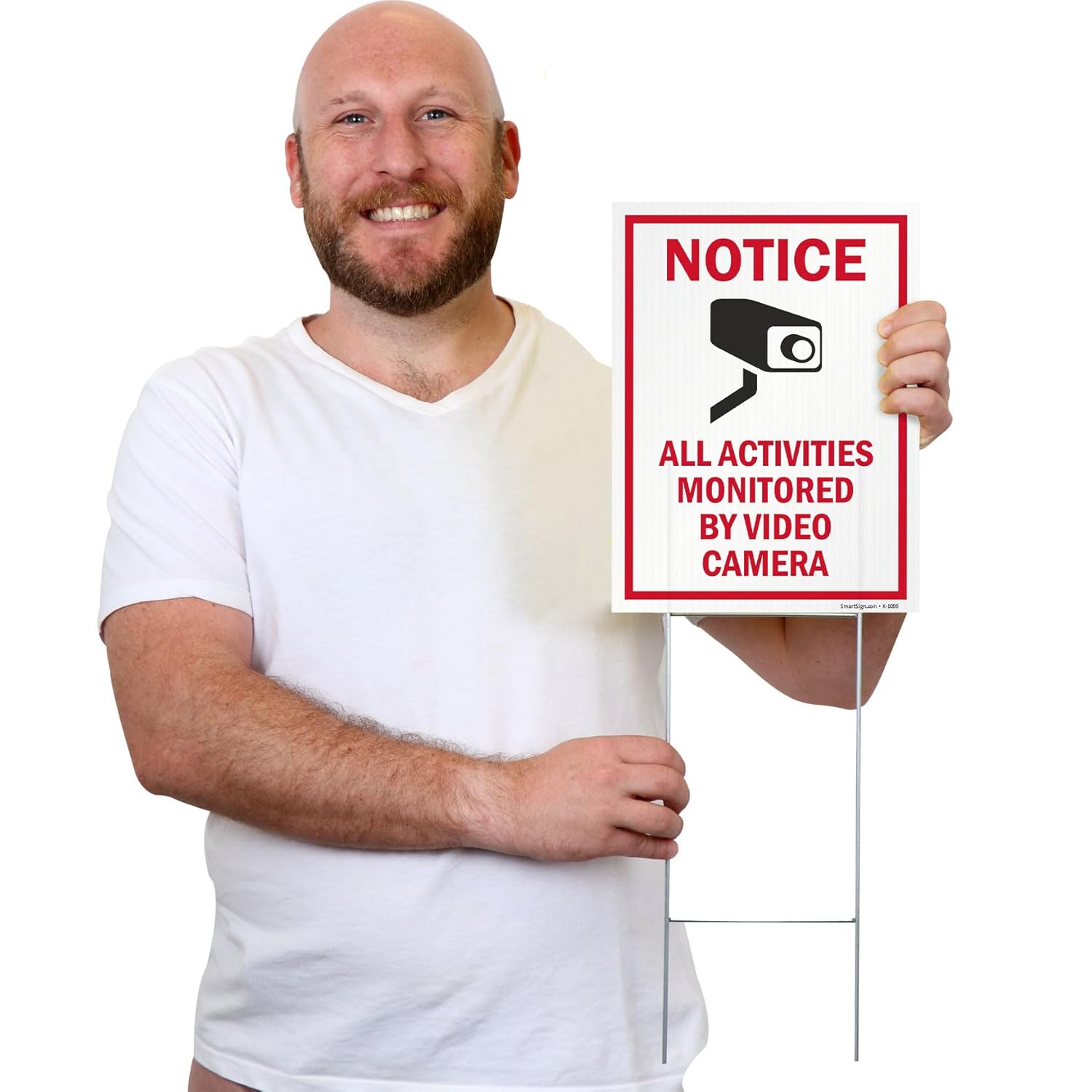 SmartSign (2-Pack) All Activities Monitored By Video Camera Yard Sign with 15" Metal H-Stake 9" x 12", Double Sided Sign with Camera Symbol, 160 mil Thick Corrugated Plastic Lawn Signs, USA-Made