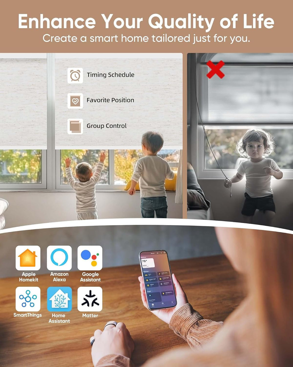 Kincmo Motorized Blinds with Remote,100% Blackout Motorized Roller Shades Work with Apple Homekit,Alexa,Google, Custom Electric Blinds with App,Voice Control (Linen White)