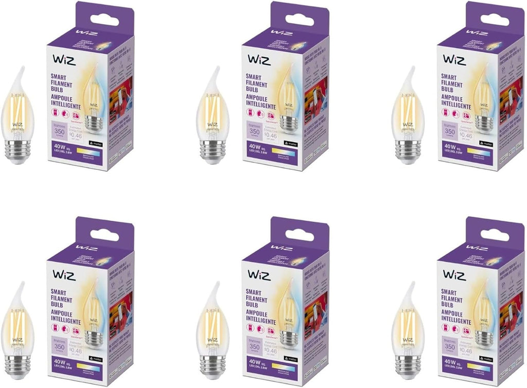 WiZ Connected 40W BA11 Tunable White Filament LED Candle Bulb - Pack of 6 - E26 - Indoor - Connects to Wi-Fi - Control with Voice or App - Matter Compatible