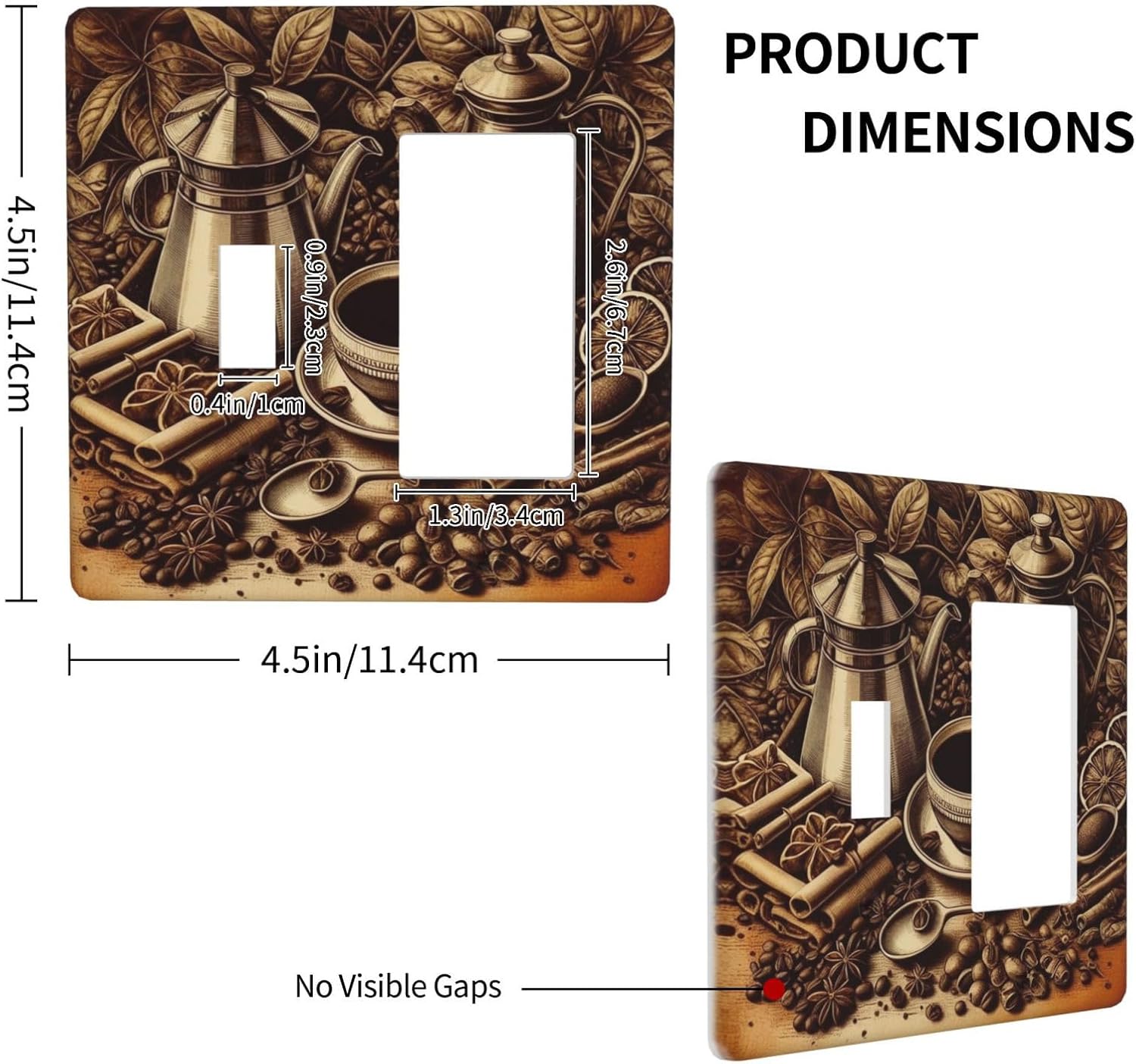 Decorative Outlet Covers Vintage Coffee Beans Leaf Cup 2 Gang 1 Gang Wall Plate Cover Single Toggle Rocker Combo Light Switch Cover Plate Face Plate for Kitchen Decor