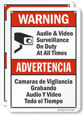 SmartSign 2-Pack 'Warning Audio And Video Surveillance On Duty At All Times' Bilingual Sign - 7" x 10", 40 mil Laminated Rustproof Aluminum Metal, Red, Black and White, Fade-Resistant, Made in USA