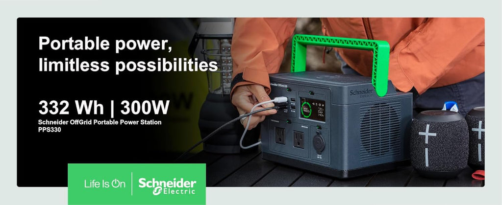 Schneider OffGrid 332Wh Portable Power Station, PPS330 Portable Solar Generator with Wireless Charging Pad, for Camping or Home