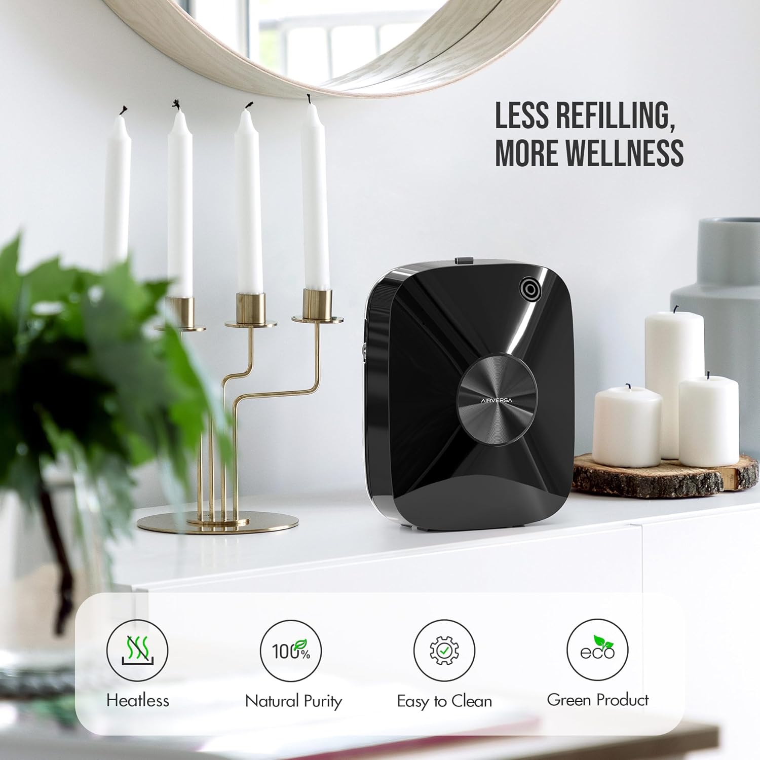 Airversa Smart Waterless Essential Oil Diffuser Scent Air Machine with 12A1V Power Adapter for Large Rooms Spaces Home and Commercial Use, Up to 2000 sq ft 400 mL Capacity Scent Diffuser, Black ANA