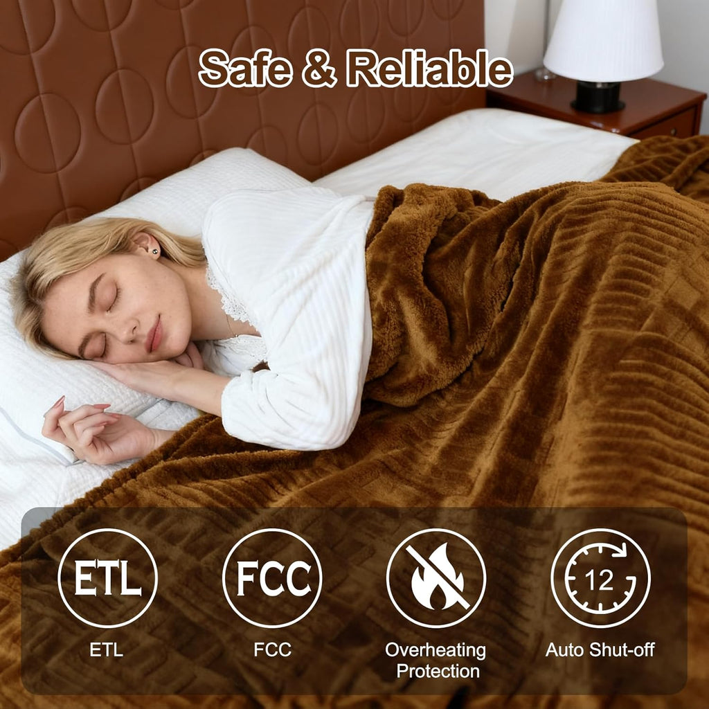Heated Blanket Electric King,Waffle Heating Blanket with 12 Heat Levels, Fast Heating Blanket with 1-12H Timer Settings, Overheat Protection with ETL & FCC for Home Office Sofa-90"x100"