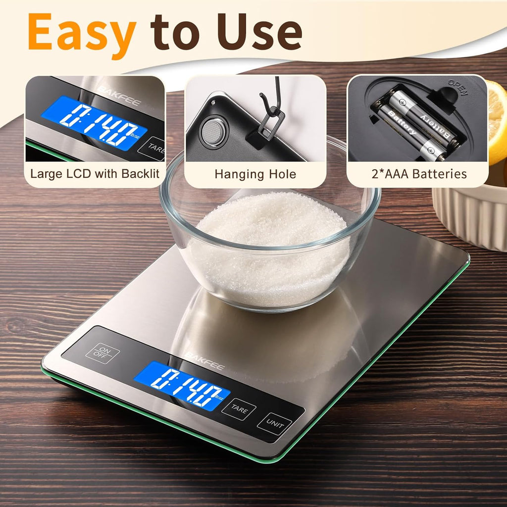 Food Scale, 33lb Digital Kitchen Scale with Stainless Steel & Tempered Glass, 1g / 0.05oz Precise Graduation, Waterproof and Sturdy Surface, for Cooking, Baking, Weight Loss, Meal Prep