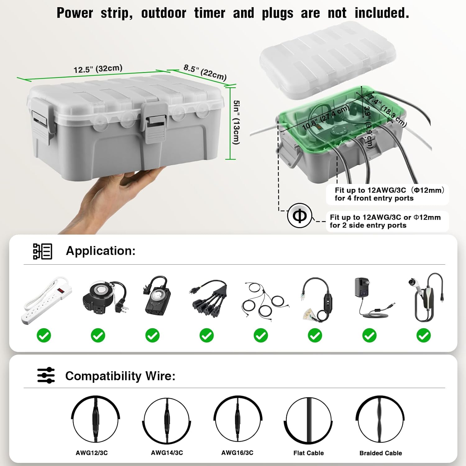 Flemoon Large Outdoor Electrical Box with Transparent Lid, IP54 Waterproof Box with Clear Cover, Weatherproof Extension Cord Cover for Photocell Light Sensor Timer, Power Strip, Outlet, Plug, Socket
