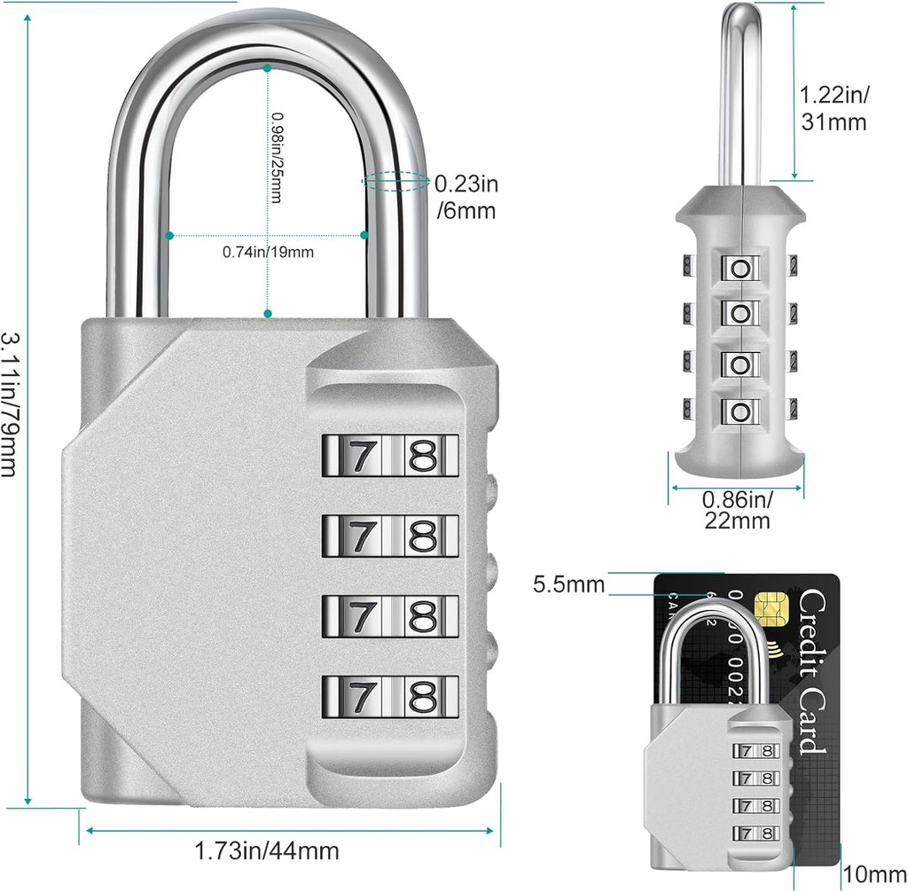 ZHEGE Combination Lock Outdoor, 4 Digit Re-settable Padlock for Gym, School, Fence, Employee Locker (Sliver)