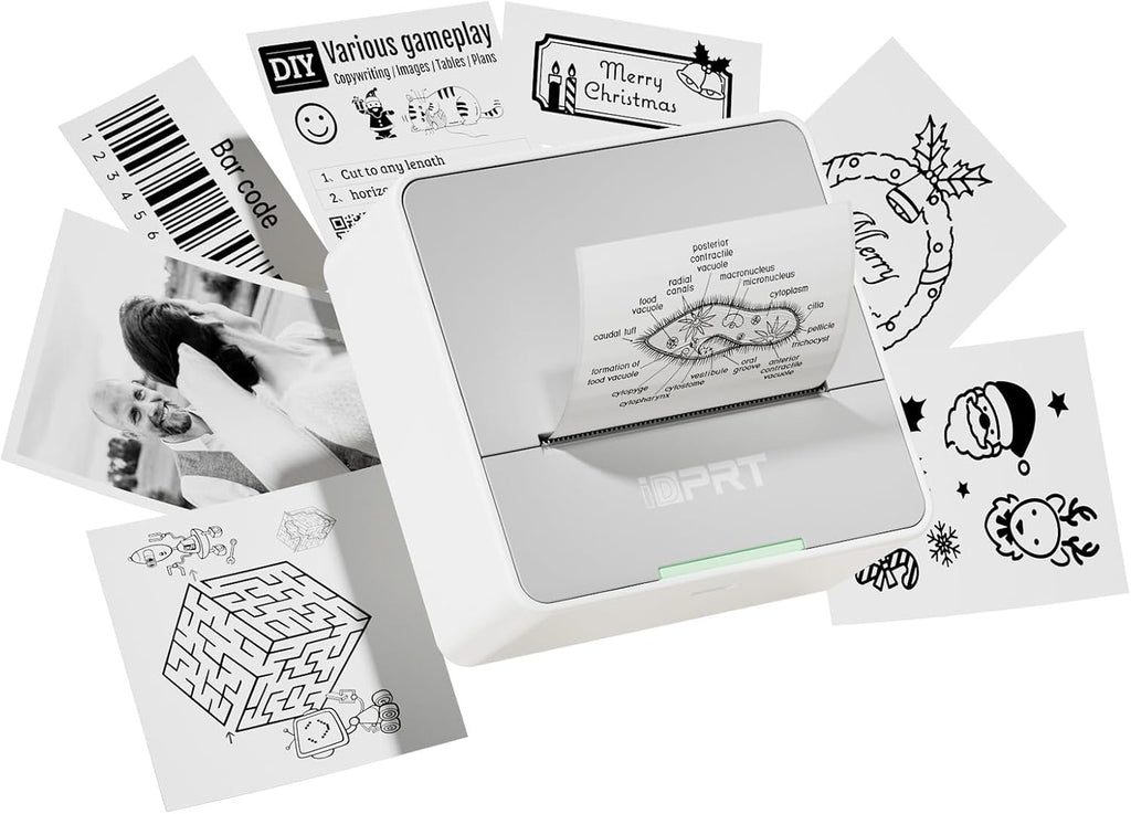 iDPRT Mini Sticker Printer Machine with 1 Roll Sticker Paper, Portable Thermal Printer for Study, Grey
