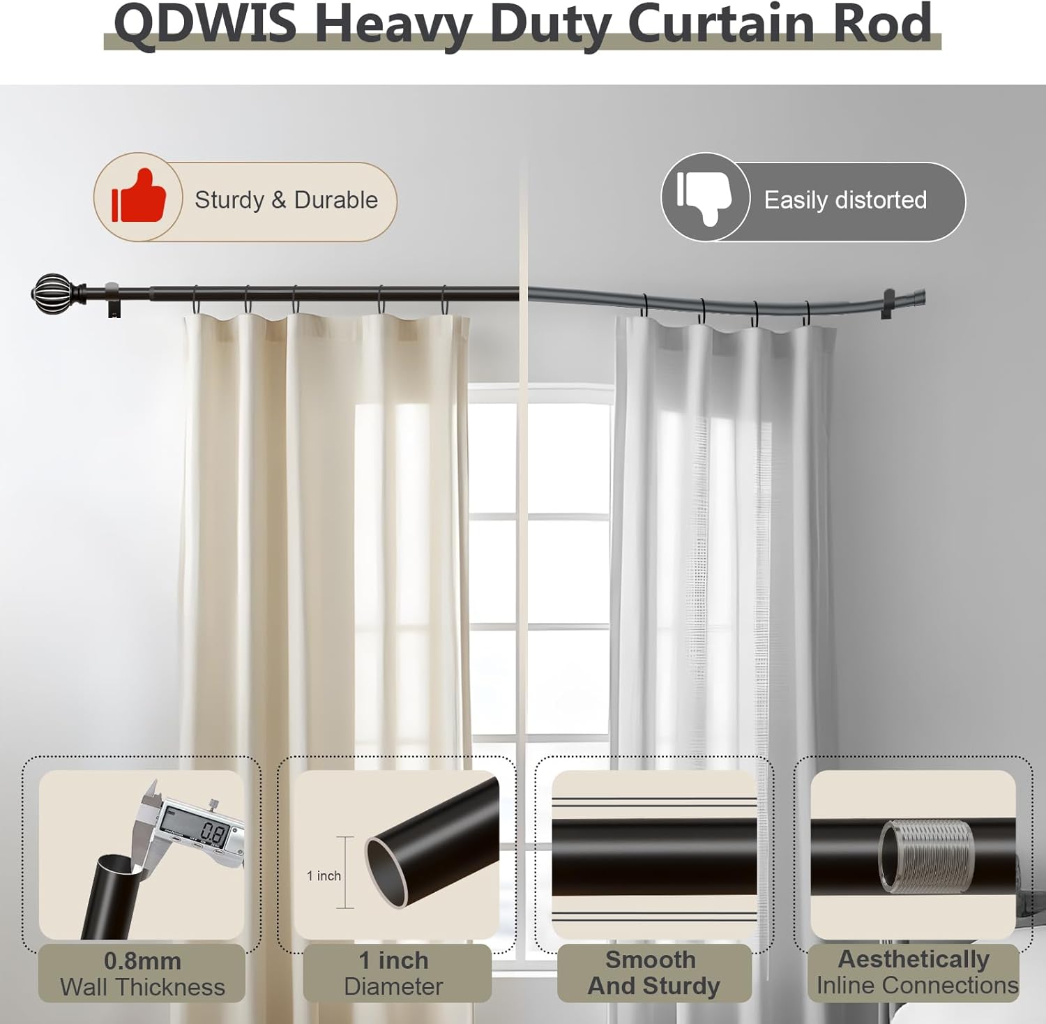Black Curtain Rods for Windows 28 to 48 Inch, 1'' Adjustable Heavy Duty Curtain Rod，Vintage Decorative Drapery Rods with Pumpkin Finials for Bedroom Living Room