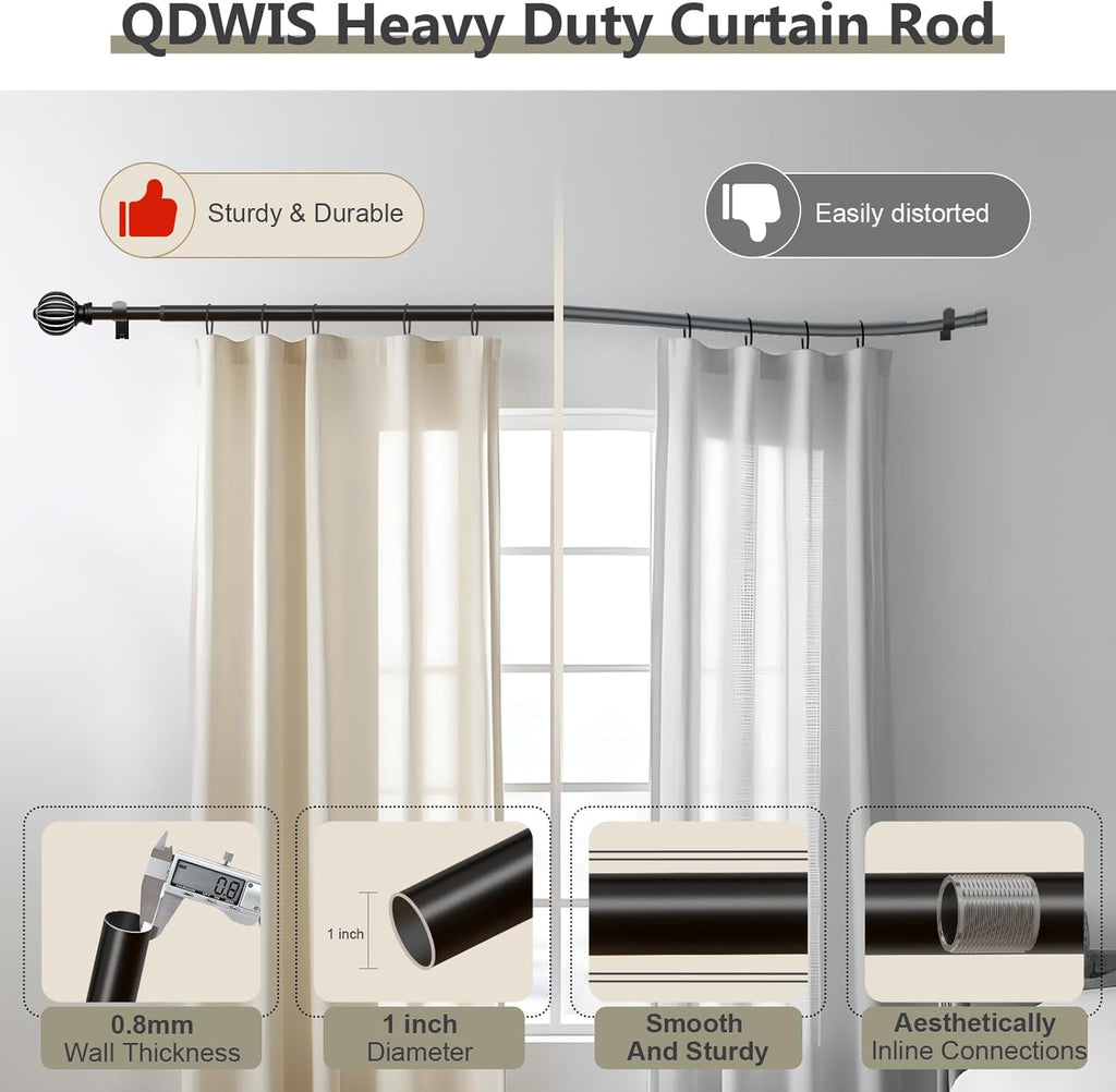 Black Curtain Rods for Windows 66 to 120 Inch, 1'' Adjustable Heavy Duty Curtain Rod，Vintage Decorative Drapery Rods with Pumpkin Finials for Bedroom Living Room