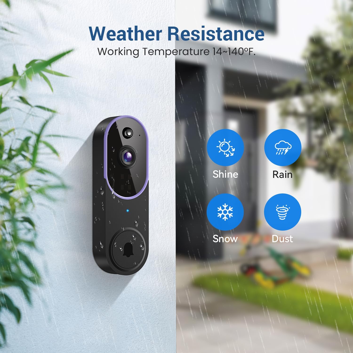 1080P Wireless Video Doorbell Camera, AI Human Detection, Cloud Storage, Two-Way Audio, 2.4GHz Wi-Fi Support, Real-Time Alerts, Easy Installation, Night Vision (Purple)