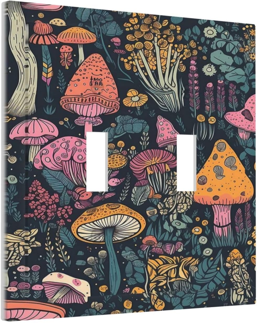 Decorative Light Switch Cover Multicolored Mushrooms Colorful Plant Double Toggle Switchplate 2 Gang Personalized Wall Plate Switchcovers Decora Light Switch Plate for Home Decor
