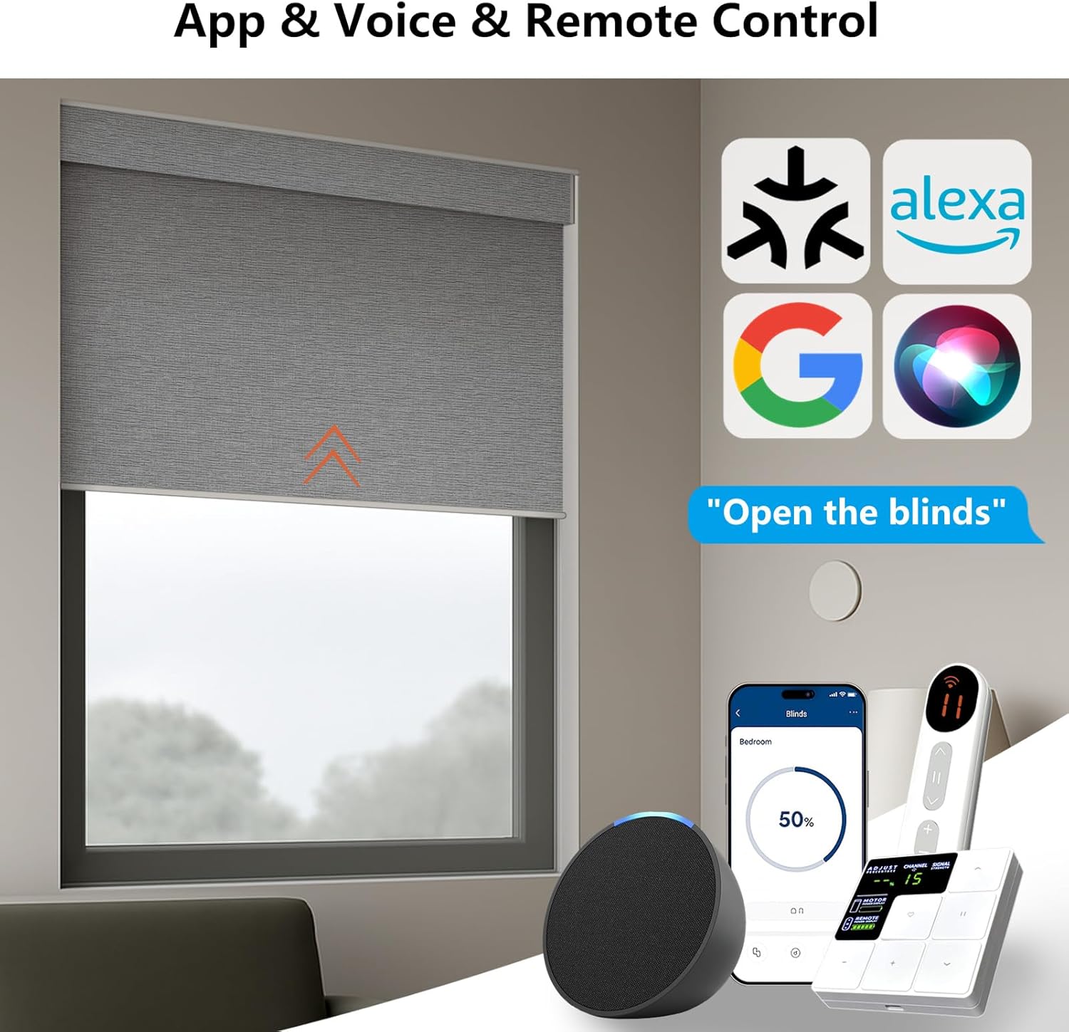 Smart Motorized Blinds – 100% Blackout Roller Shades with Remote, Alexa/Google Home/Siri Control, Matter Compatible, Wireless Rechargeable Battery, Custom Sizes for Windows & Sliding Doors