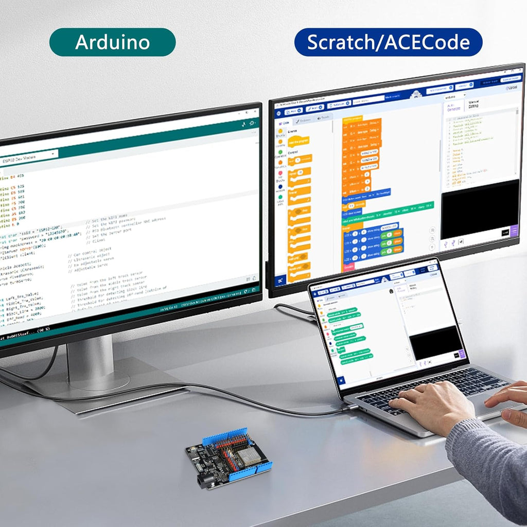 ACEBOTT Basic Starter Kit for ESP32, Total 96 Items, Electronics Starter Kit Compatible with Arduino & Scratch, Electronics Components Kit with Detailed Tutorial, Upgradeable Wooden Structures