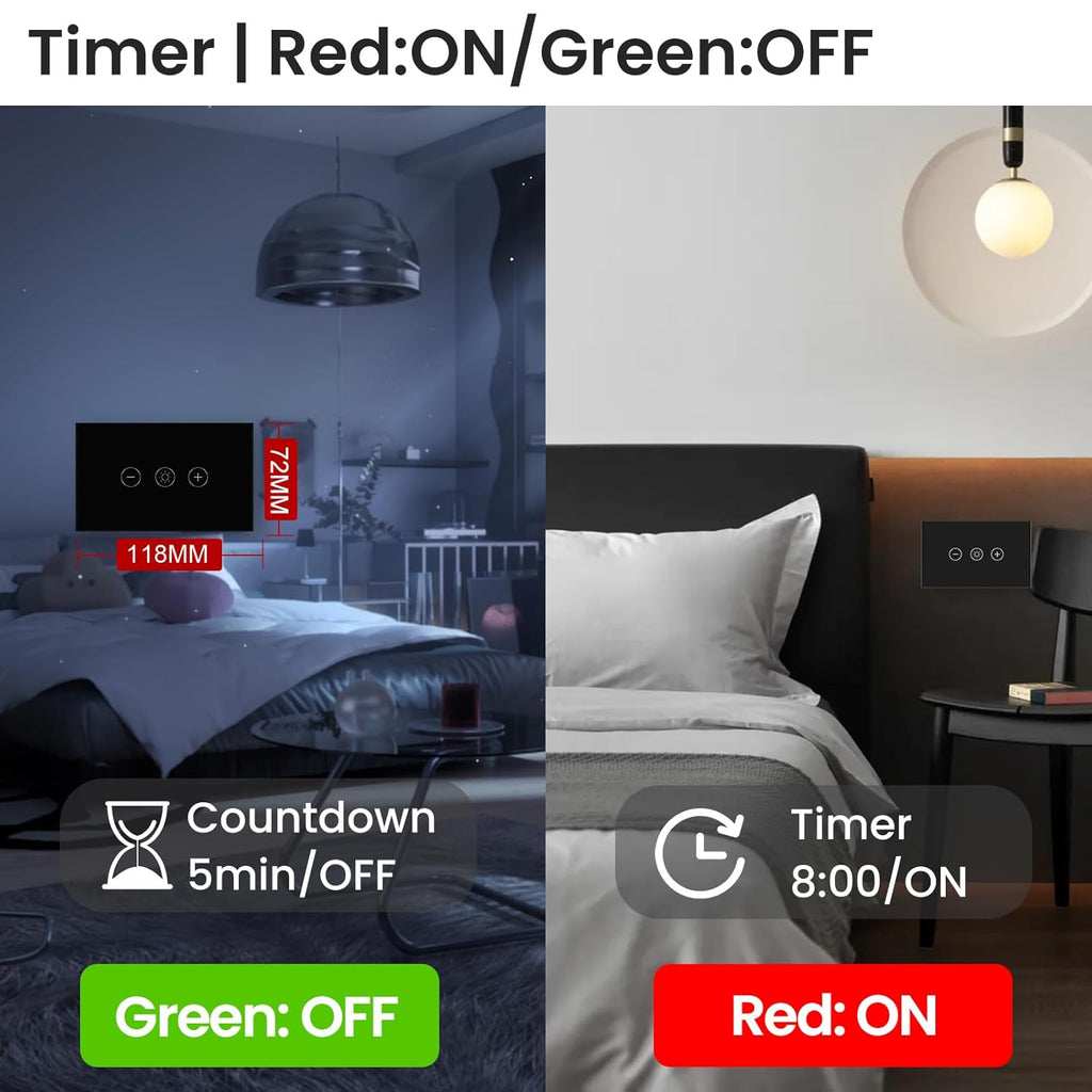Smart Dimmer Switch Neutral Wire Required, 2.4GHz WiFi Dimmer Light Switch with Remote Voice Control, Tempered Glass Panel, Compatible with Alexa and Google Home, Black WiFi Dimmer