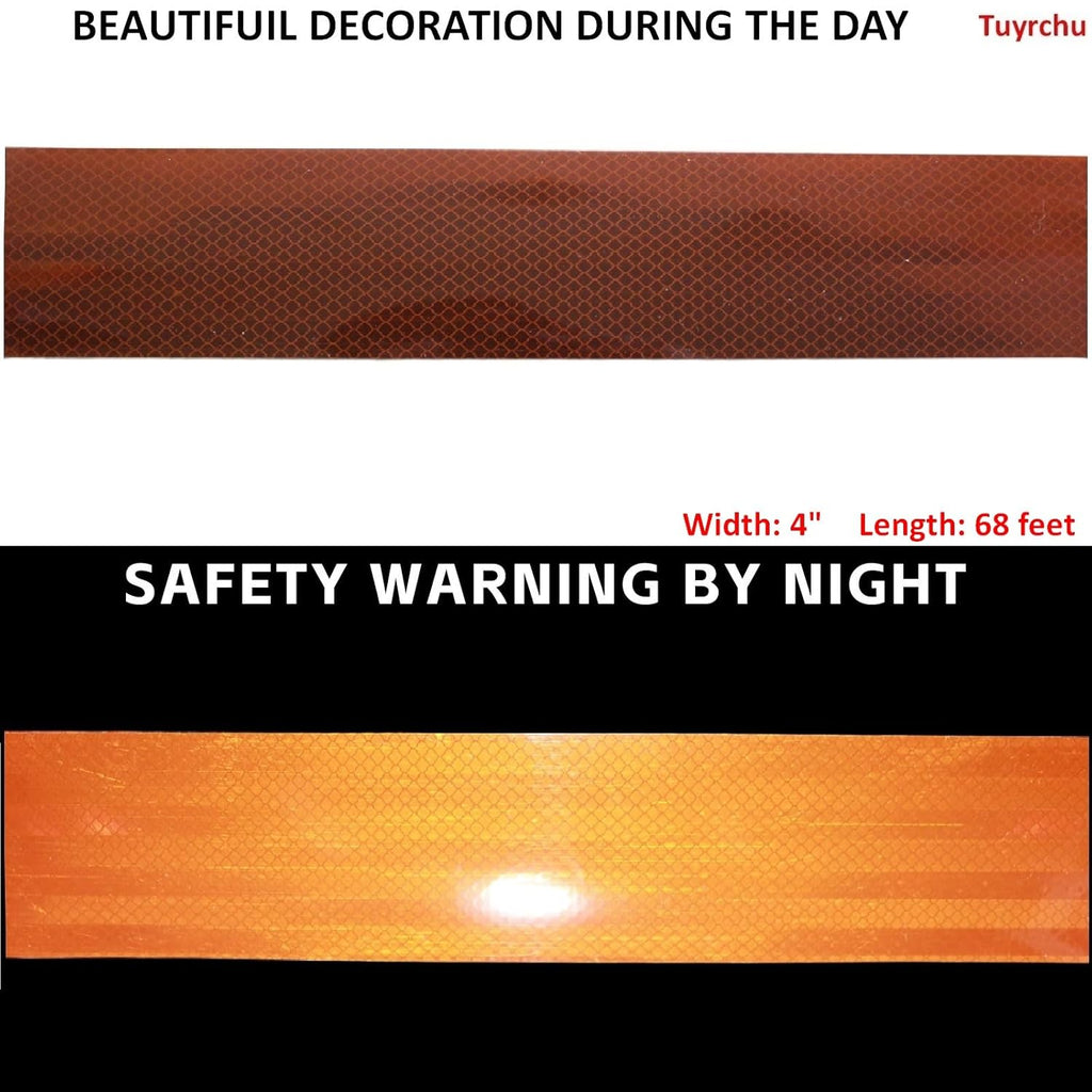 Non Fading Brown Reflective Tape Outdoor Waterproof 4 inch, High Visibility Warning Industrial Marking Tape, Safety Stickers (68 feet)