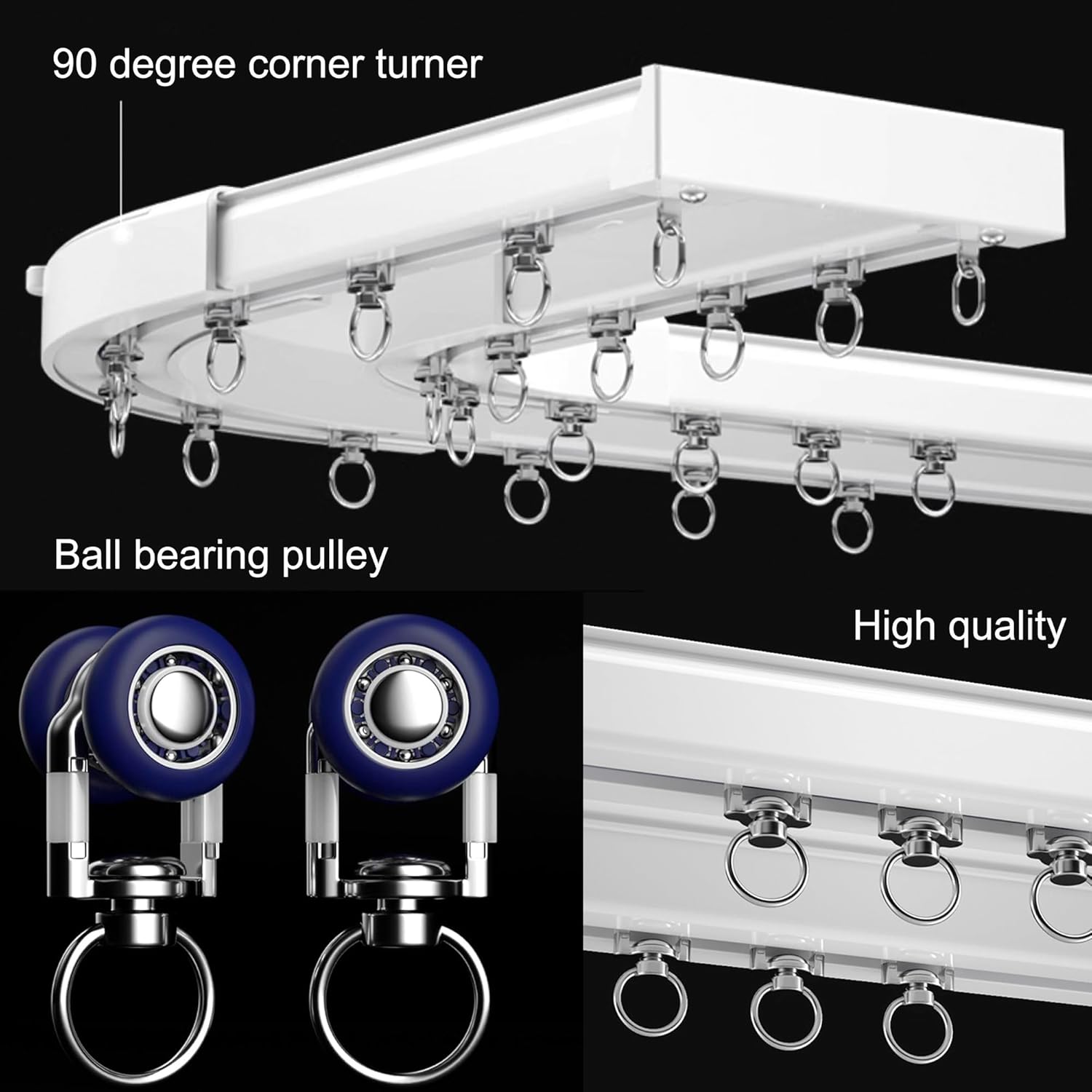 Ceiling Mounted Curtain Track System - Double Rails for Curtains & Drapes - Room Dividers - Sliding Curtain Rail for Window (white, 4.5m)