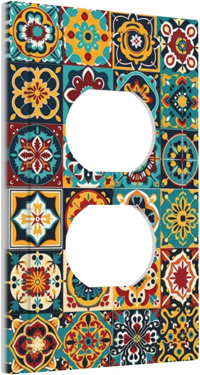 Outlet Covers Mexican Talavera Colorful Mosaic Tiles 1 Gang Duplex Light Switch Cover Decorative Switch Plates Electrical Receptacle Faceplate Wall Plate For Bathroom Kitchen Decor