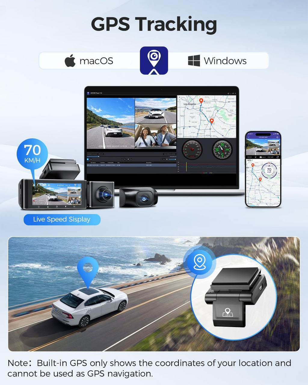 AZDOME M550 3 Channel Dash Cam, 4K+2.5K Dual Dash Camera for Cars Built-in WiFi GPS, 1440P+1080P+1440P Front and Rear Inside, 64GB Card Included, 3.19" IPS Screen, WDR, IR Night Vision, Parking Mode