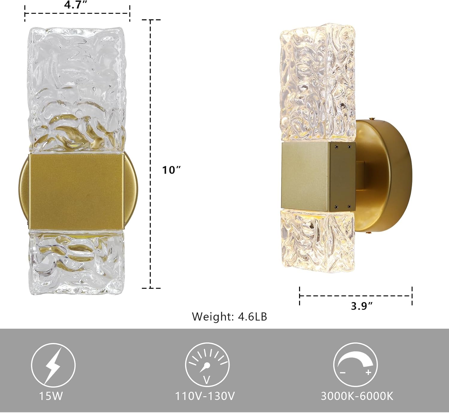 HuisMier Gold Wall Sconces, Hardwired Indoor Wall Light Fixtures with Remote, 3000K-6000K Dimmable LED Crystal Wall Lamp for Bedroom Living Room Bathroom Stairway Hallway