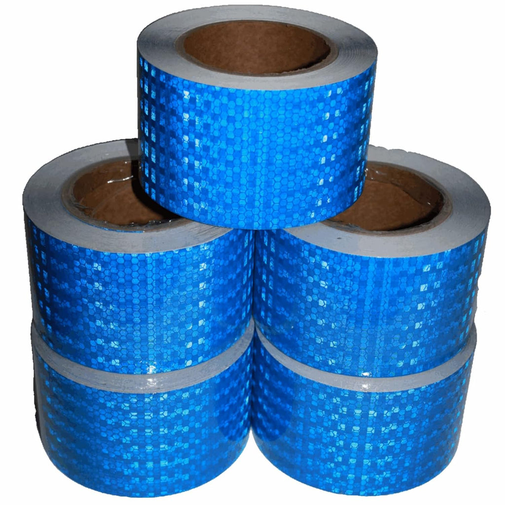 Blue Reflective Tape 3 inch Wide, Outdoor Waterproof High Visibility Warning Industrial Marking Tape, Safety Stickers (68 feet,5 Rolls)