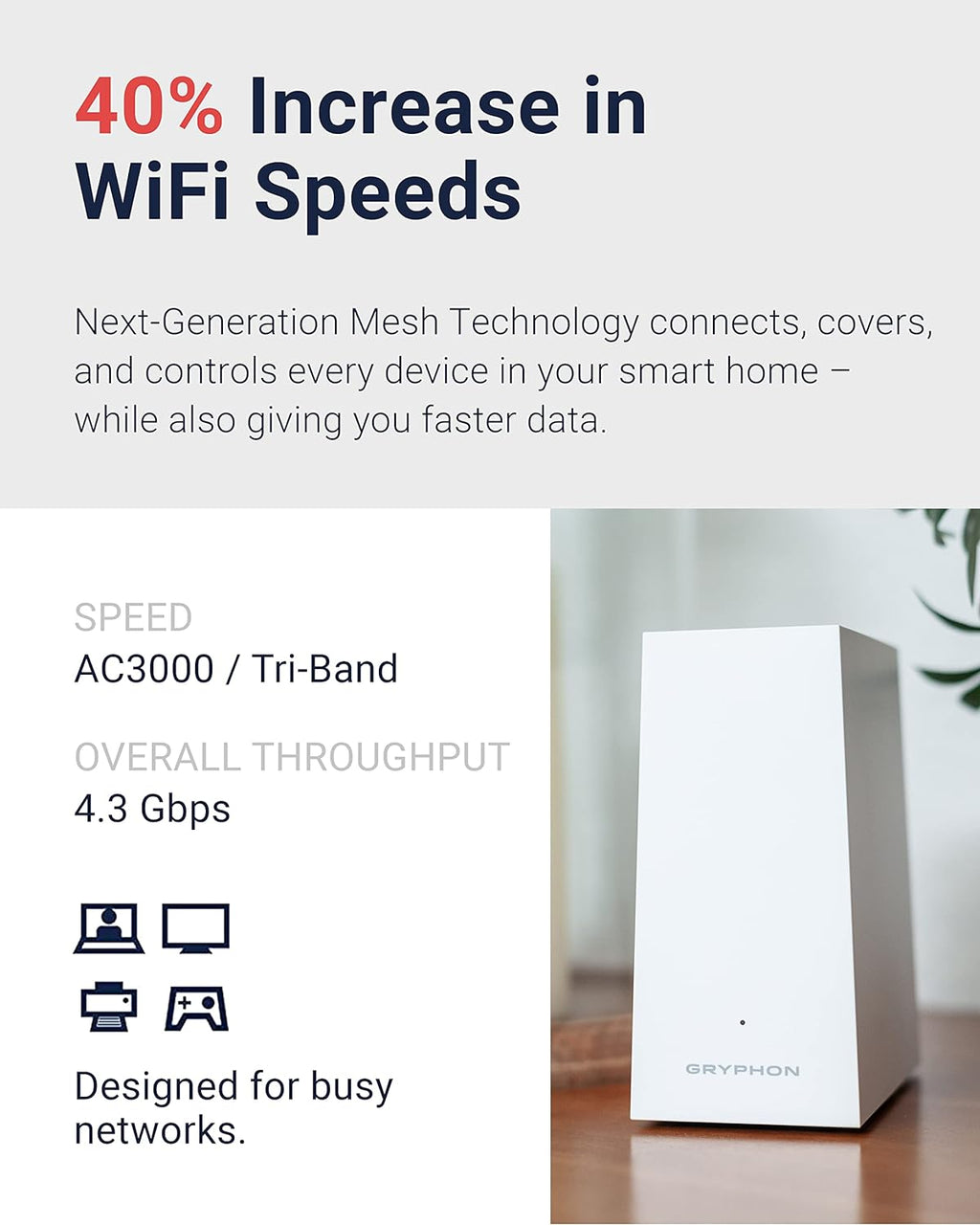 Gryphon AX – Ultra-Fast Mesh WiFi 6 Parental Control Router 2-Pack – Advanced Content Filters and Next-Gen Firewall - 4.3 Gbps Across 3,000 sq. ft. per Router for Multi-Device Households