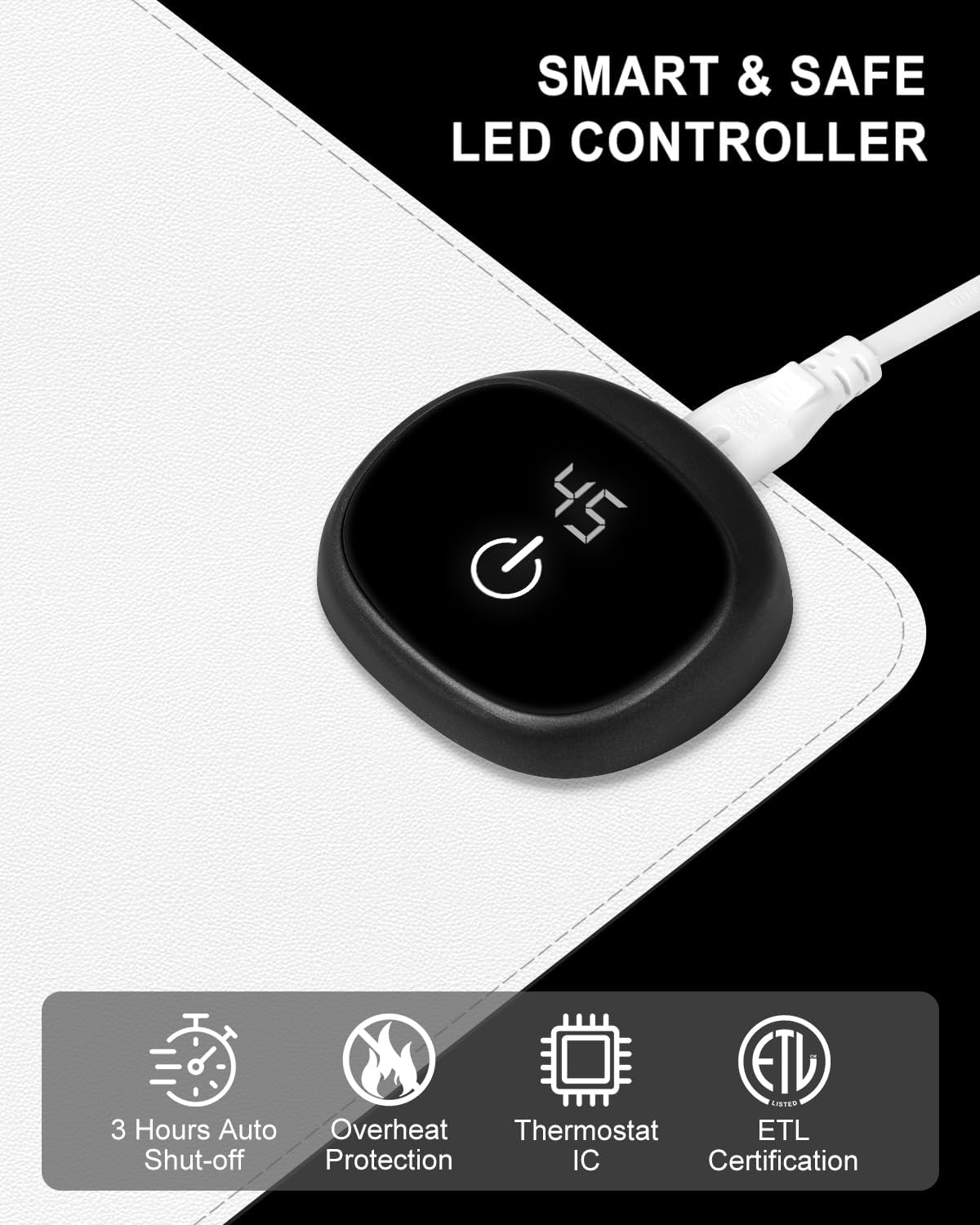 Heated Desk Pad, 23.6" x 14.2" Leather Non-Slip Warm Desk Pad, Large Mouse Mat with 3 Levels Heating & 3 Hours Auto Shut-Off, Hand and Foot Warmer for Office, Home, White