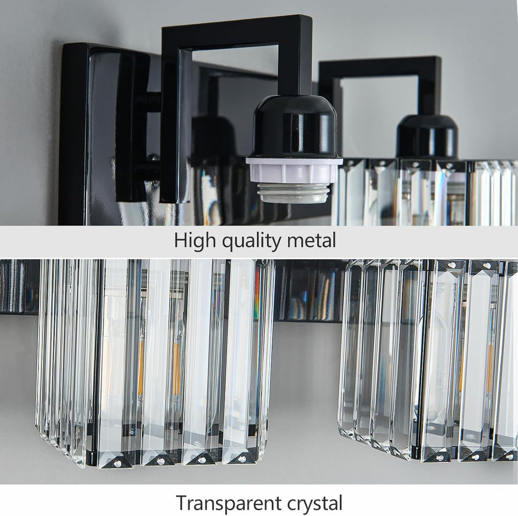 Modern Bathroom Vanity Light 2-Lights Plating Black Vanity Light Crystal Wall Light Bathroom Light Fixtures