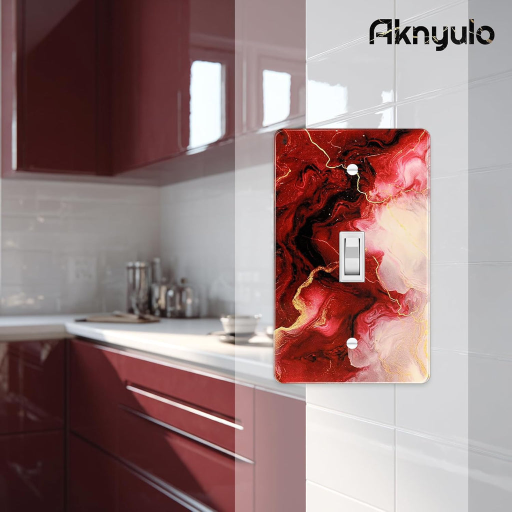 Rich Burgundy Marble Acrylic Switch Wall Plate Light Switch Plates Cover Durable Acrylic Wall Plate Decorative Single Gang Wall Plate
